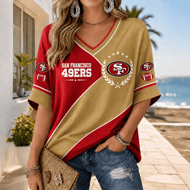 [SPECIAL OFFER] NEW CUSTOMIZED NFL11 SF49 SAN FRANCISCO 49ERS WOMEN'S HEART V-NECK LONG SLEEVE SHIRT