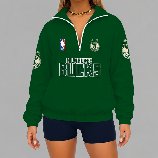 [HOT DEAL] NEW CUSTOMIZED NBA11 MBU MILWAUKEE BUCKS V-NECK ZIPPER SWEATSHIRT JACKET