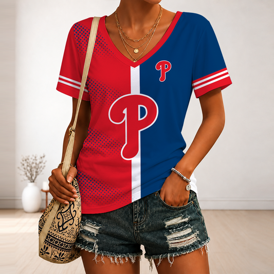 [FLASH SALE] NEW CUSTOMIZED MLB11 PPS PHILADELPHIA PHILLIES V-NECK FEMALE SHIRT