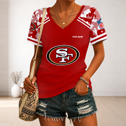 [SPECIAL OFFER] NEW CUSTOMIZED NFL11 SF49 SAN FRANCISCO 49ERS V-NECK FEMALE SHIRT