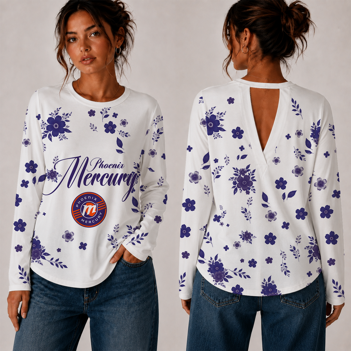 [FAN FAVORITE] NEW CUSTOMIZED WNBA11 PNM PHOENIX MERCURY WOMEN'S BACK V-CUT LONG-SLEEVE SHIRT