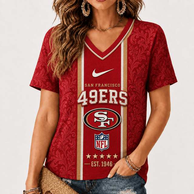 [SPECIAL OFFER] NEW CUSTOMIZED NFL11 SF49 SAN FRANCISCO 49ERS V-NECK FEMALE SHIRT