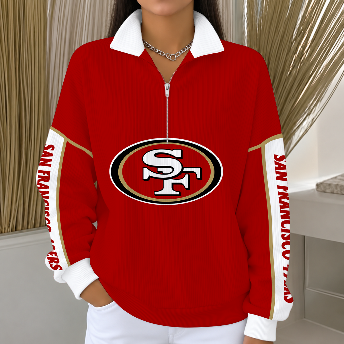 [SPECIAL OFFER] NEW CUSTOMIZED NFL11 SF49 SAN FRANCISCO 49ERS QUARTER ZIP RIBBED SWEATER