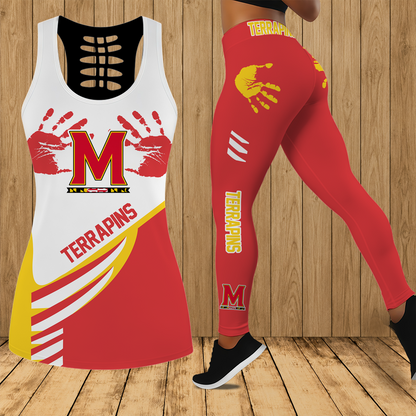 [FAN FAVORITE] NEW CUSTOMIZED NCAA MAM11 MLT MARYLAND TERRAPINS STRAPPY HOLLOW TANK TOP & LEGGINGS SET
