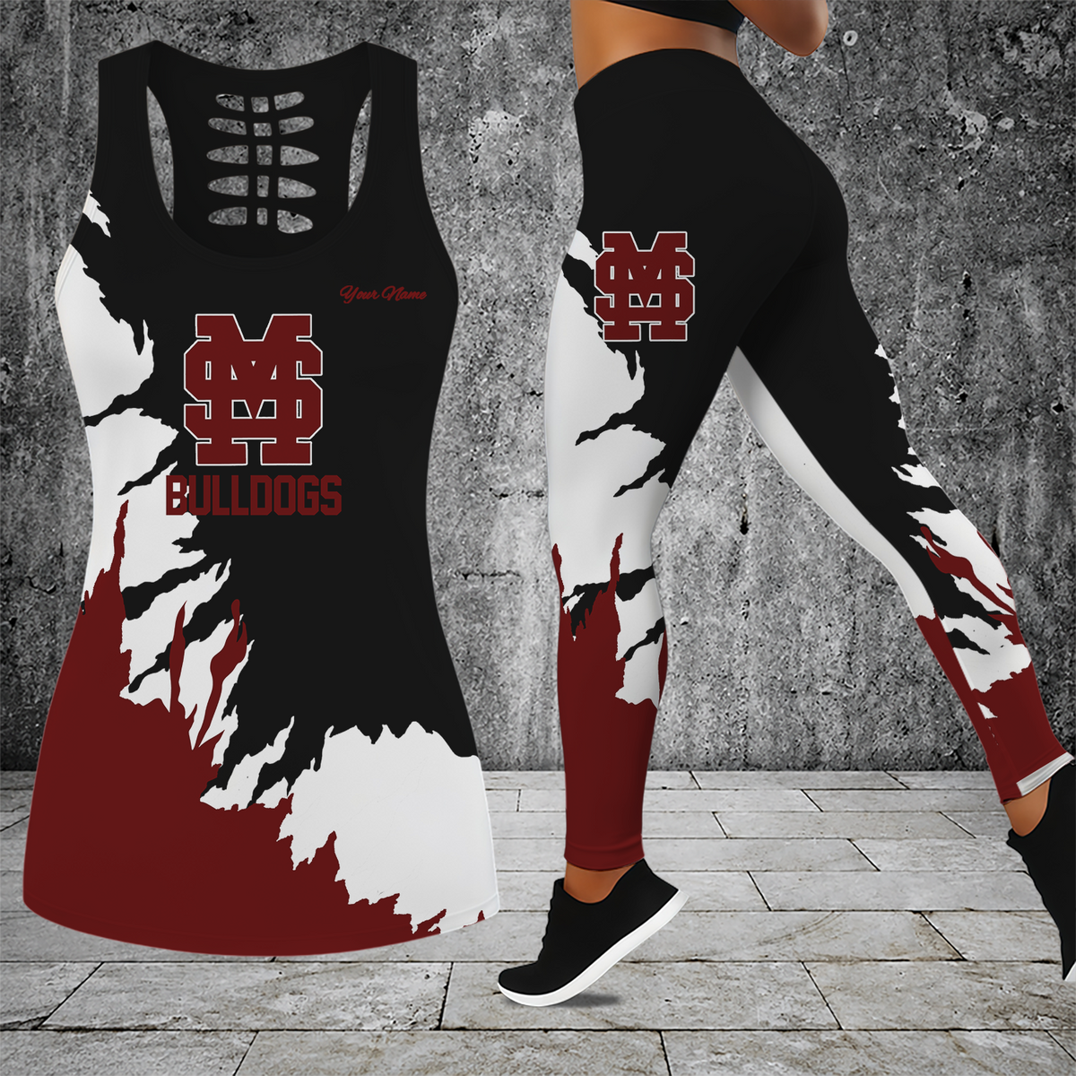 [FAN FAVORITE] NEW CUSTOMIZED NCAA CWS11 MSB MISSISSIPPI STATE BULLDOGS HOLLOW TANK TOP & LEGGINGS SET