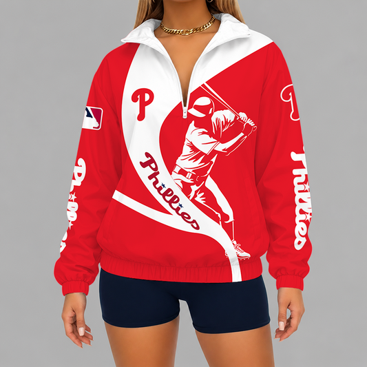 [FLASH SALE] NEW CUSTOMIZED MLB11 PPS PHILADELPHIA PHILLIES V-NECK ZIPPER SWEATSHIRT JACKET