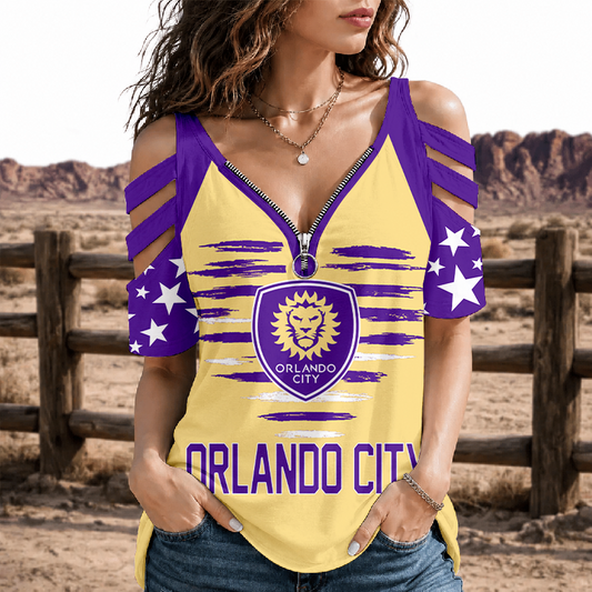 [FAN EXCLUSIVE] NEW CUSTOMIZED MLS11 OCS ORLANDO CITY SC STRAPPY COLD-SHOULDER TOP