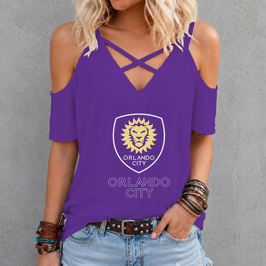 [FAN EXCLUSIVE] NEW CUSTOMIZED MLS11 OCS ORLANDO CITY SC CRISS CROSS V-NECK TOP