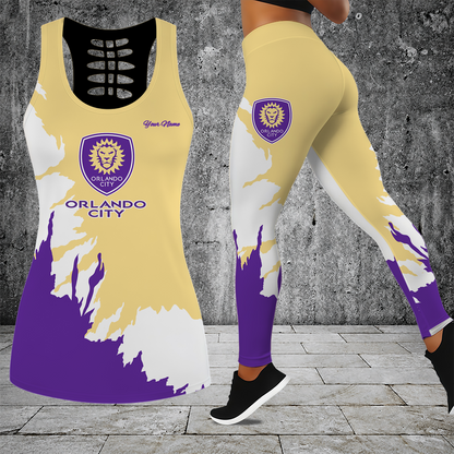 [FAN EXCLUSIVE] NEW CUSTOMIZED MLS11 OCS ORLANDO CITY SC HOLLOW TANK TOP & LEGGINGS SET