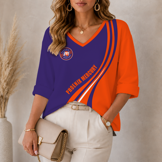 [FAN FAVORITE] NEW CUSTOMIZED WNBA11 PNM PHOENIX MERCURY WOMEN'S HEART V-NECK LONG SLEEVE SHIRT