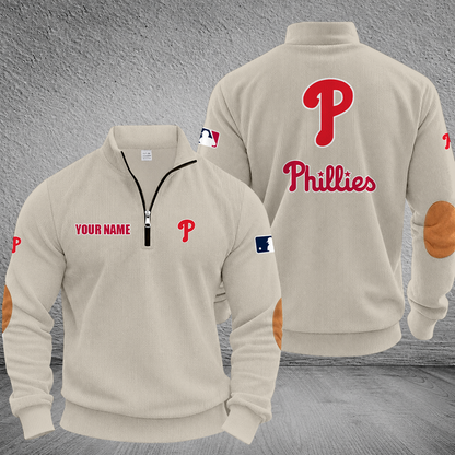 [FLASH SALE] NEW CUSTOMIZED MLB11 PPS PHILADELPHIA PHILLIES MULTICOLOR STRIPED QUATER ZIP SWEATSHIRT