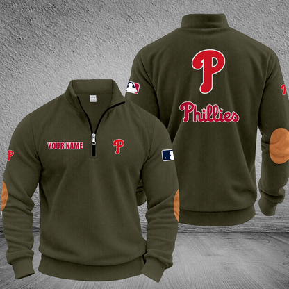 [FLASH SALE] NEW CUSTOMIZED MLB11 PPS PHILADELPHIA PHILLIES MULTICOLOR STRIPED QUATER ZIP SWEATSHIRT