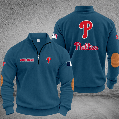 [FLASH SALE] NEW CUSTOMIZED MLB11 PPS PHILADELPHIA PHILLIES MULTICOLOR STRIPED QUATER ZIP SWEATSHIRT