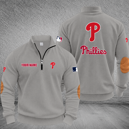 [FLASH SALE] NEW CUSTOMIZED MLB11 PPS PHILADELPHIA PHILLIES MULTICOLOR STRIPED QUATER ZIP SWEATSHIRT