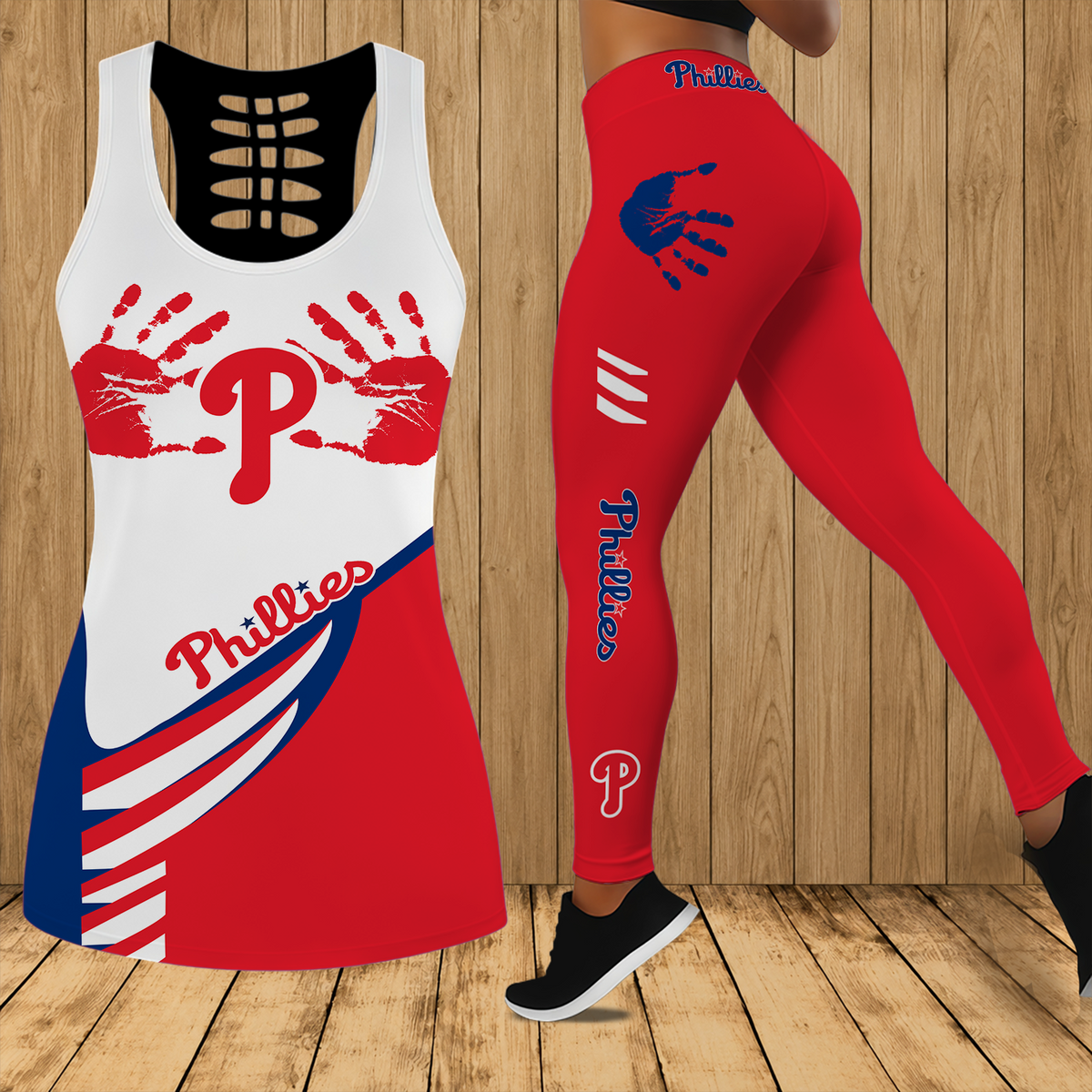 [FLASH SALE] NEW CUSTOMIZED MLB11 PPS PHILADELPHIA PHILLIES HOLLOW TANK TOP & LEGGINGS SET