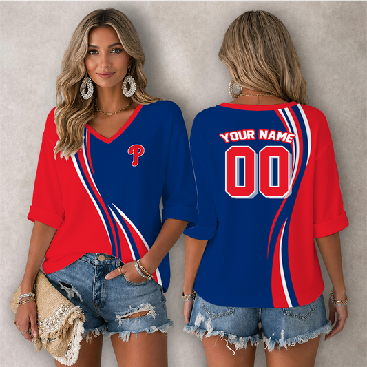 [FLASH SALE] NEW CUSTOMIZED MLB11 PPS PHILADELPHIA PHILLIES WOMEN'S HEART V-NECK LONG SLEEVE SHIRT