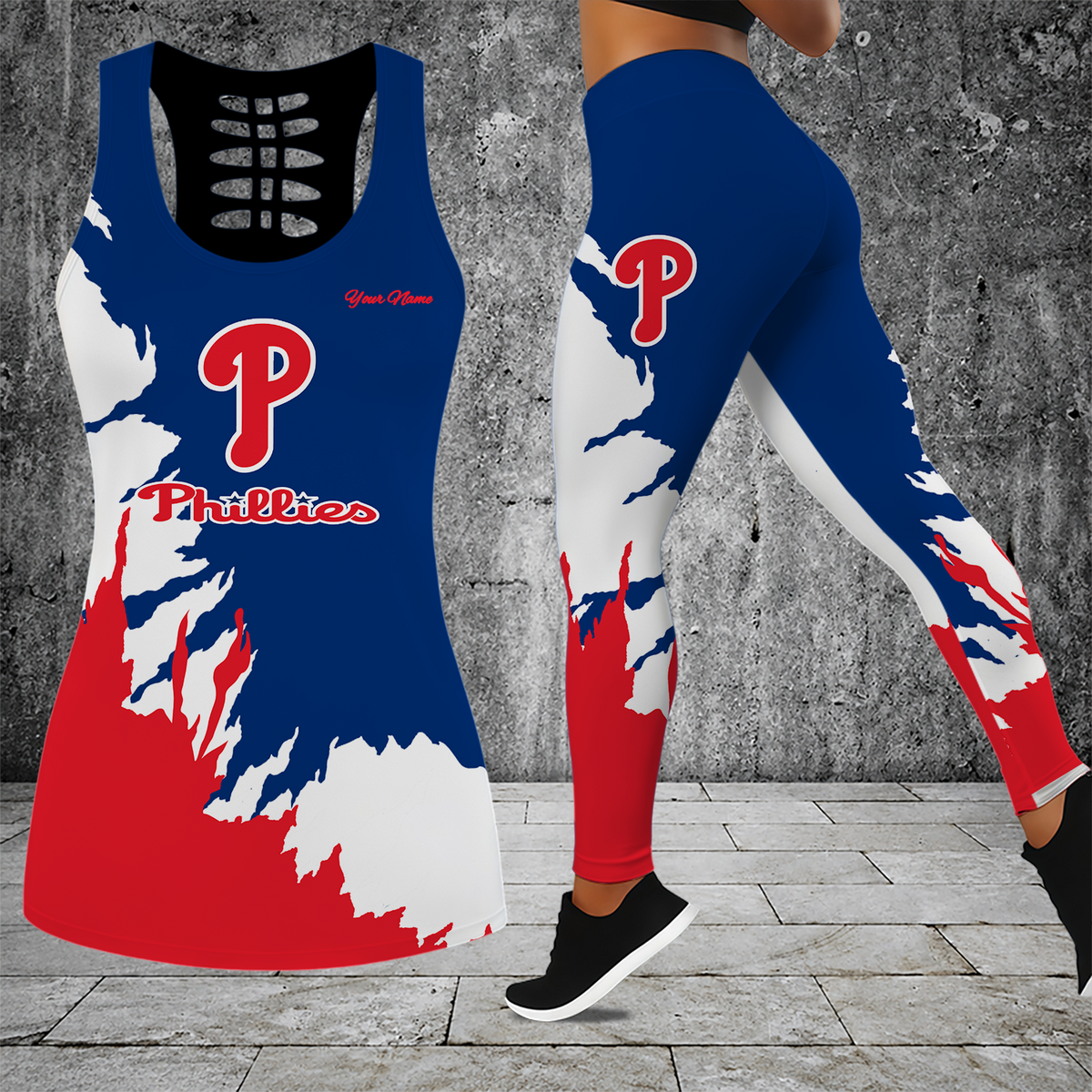 [FLASH SALE] NEW CUSTOMIZED MLB11 PPS PHILADELPHIA PHILLIES HOLLOW TANK TOP & LEGGINGS SET