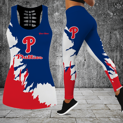 [FLASH SALE] NEW CUSTOMIZED MLB11 PPS PHILADELPHIA PHILLIES HOLLOW TANK TOP & LEGGINGS SET