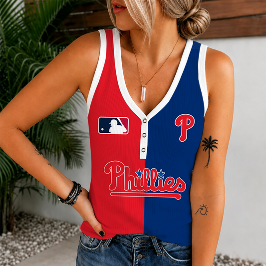 [FLASH SALE] NEW CUSTOMIZED MLB11 PPS PHILADELPHIA PHILLIES WOMEN'S V-NECK TANK TOP