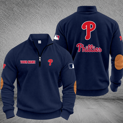 [FLASH SALE] NEW CUSTOMIZED MLB11 PPS PHILADELPHIA PHILLIES MULTICOLOR STRIPED QUATER ZIP SWEATSHIRT