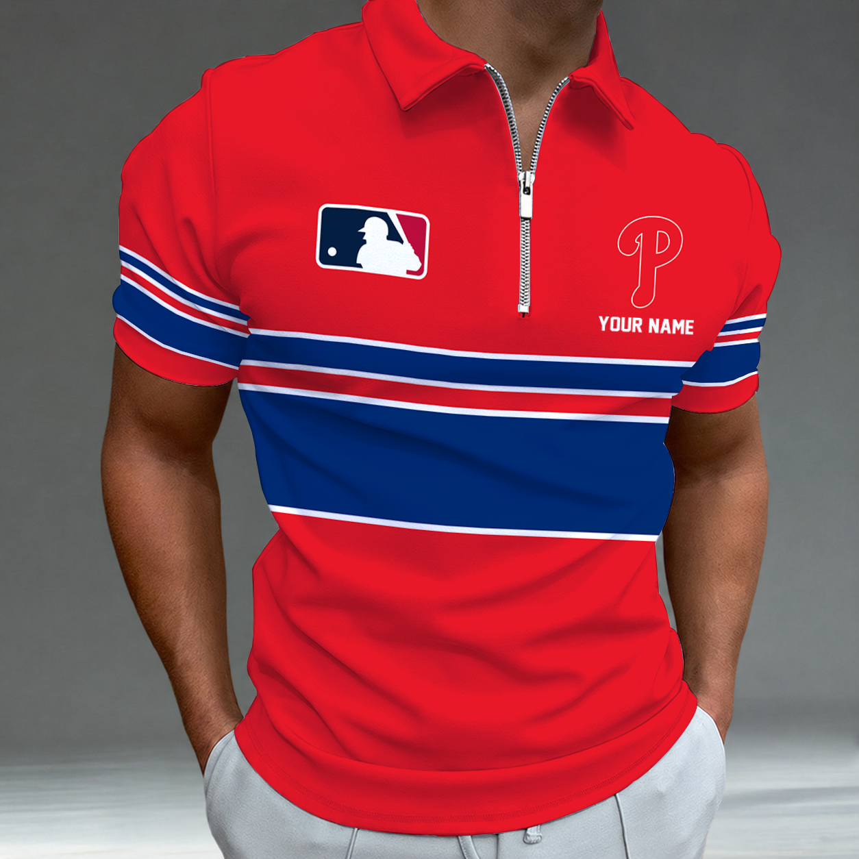 LIMITED EDITION - NEW CUSTOMIZED MLB11 PPS PHILADELPHIA PHILLIES ZIP POLO SHIRT