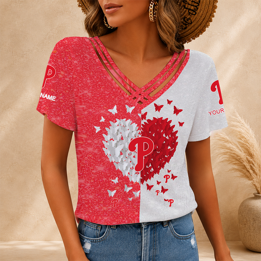 [FLASH SALE] NEW CUSTOMIZED MLB11 PPS PHILADELPHIA PHILLIES V-NECK SHIRT