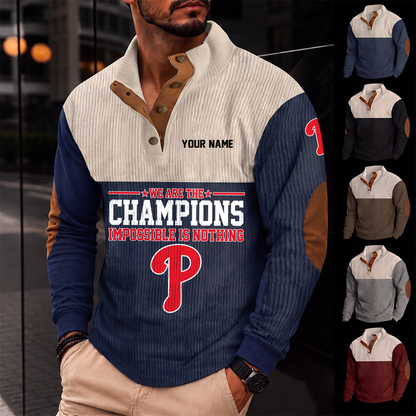 [FLASH SALE] NEW CUSTOMIZED MLB11 PPS PHILADELPHIA PHILLIES BUTTON SWEATSHIRTS STAND COLLAR