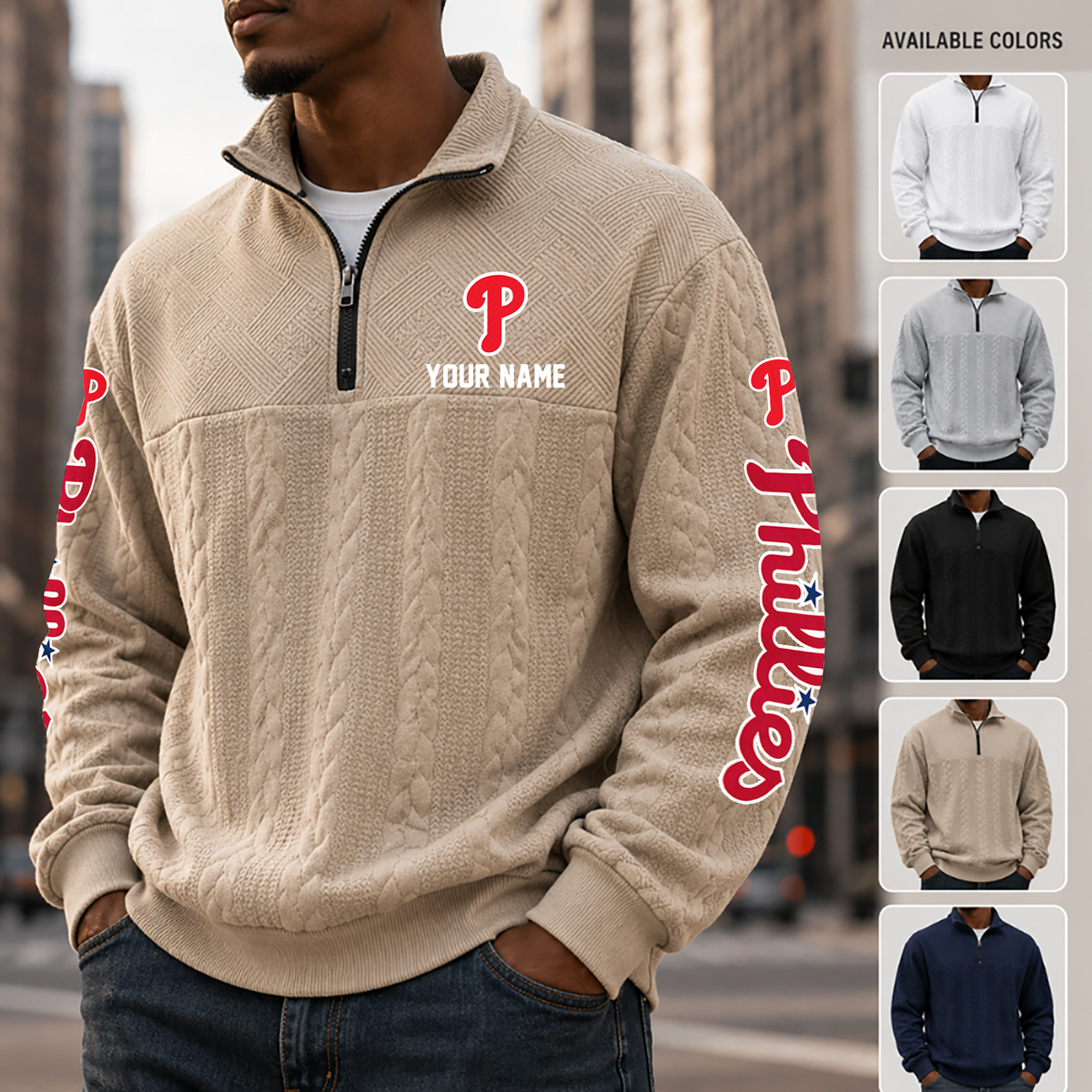 [FLASH SALE] NEW CUSTOMIZED MLB11 PPS PHILADELPHIA PHILLIES MULTICOLOR QUARTER-ZIP SWEATSHIRT