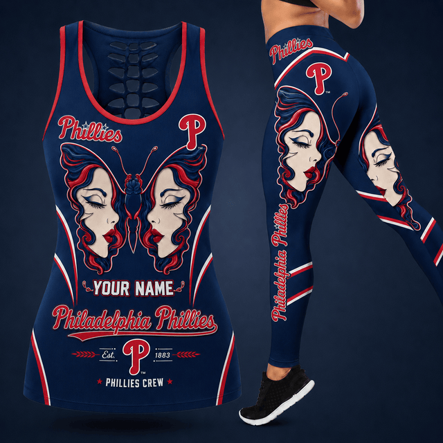 [FLASH SALE] NEW CUSTOMIZED MLB11 PPS PHILADELPHIA PHILLIES HOLLOW TANK TOP & LEGGINGS SET