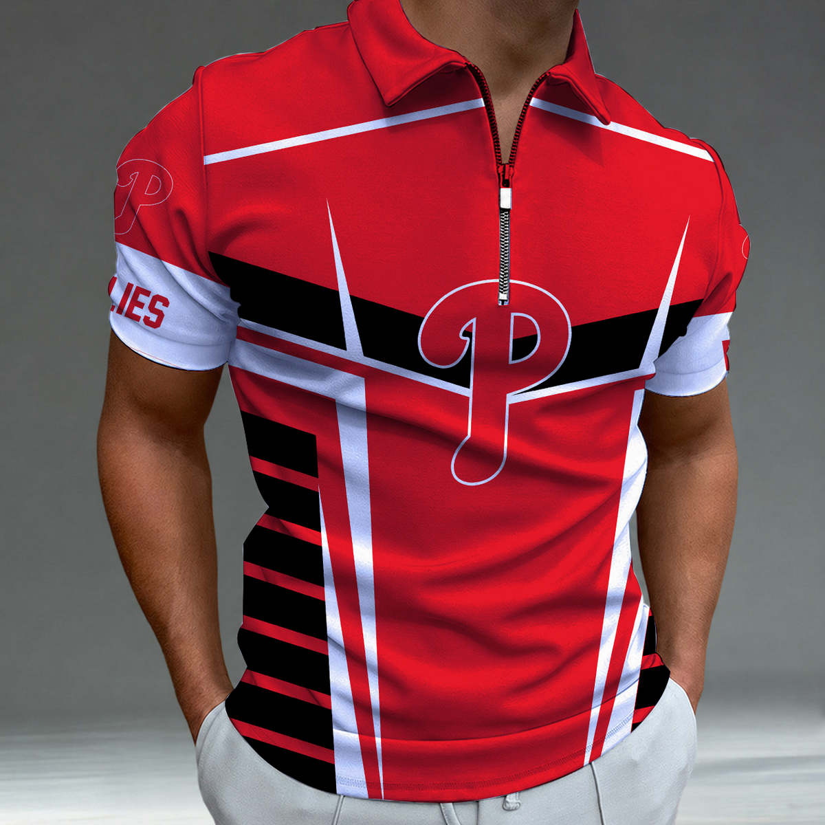 [FLASH SALE] NEW CUSTOMIZED MLB11 PPS PHILADELPHIA PHILLIES ZIP POLO SHIRT