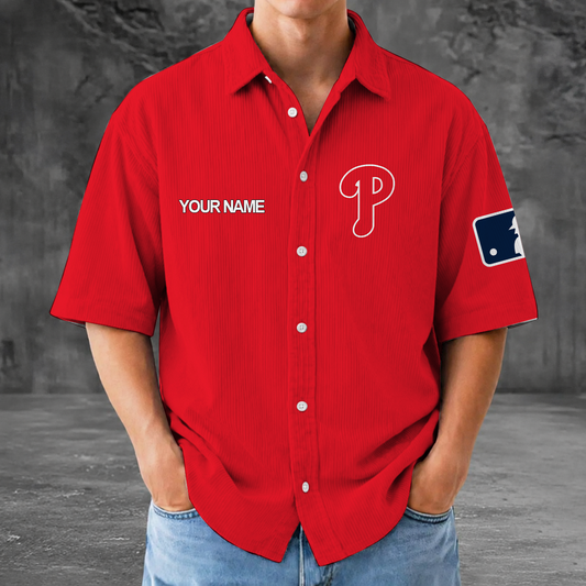 [FLASH SALE] NEW CUSTOMIZED MLB11 PPS PHILADELPHIA PHILLIES SEERSUCKER BUTTON SHIRT