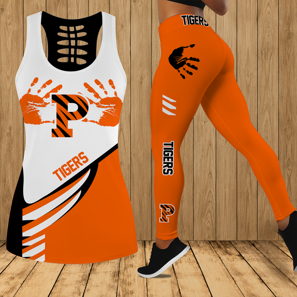 [FAN FAVORITE] NEW CUSTOMIZED NCAA CFH11 PRT PRINCETON TIGERS HOLLOW TANK TOP & LEGGINGS SET