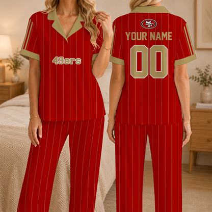 [SPECIAL OFFER] NEW CUSTOMIZED NFL11 SF49 SAN FRANCISCO 49ERS SHORT SLEEVE & LONG PANTS PAJAMAS SET