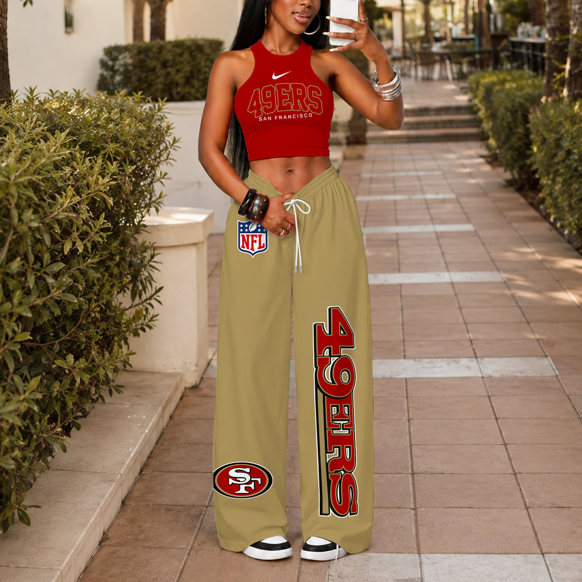 [SPECIAL OFFER] NEW CUSTOMIZED NFL11 SF49 SAN FRANCISCO 49ERS WOMEN'S CROP TOP & LONGPANTS SET
