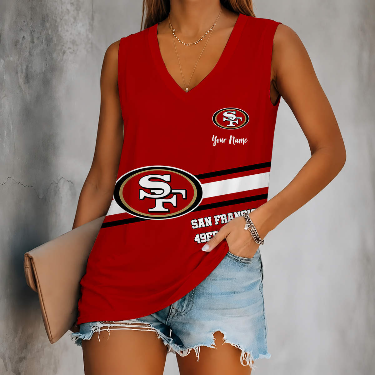[SPECIAL OFFER] NEW CUSTOMIZED NFL11 SF49 SAN FRANCISCO 49ERS WOMEN'S V-NECK TANK TOP