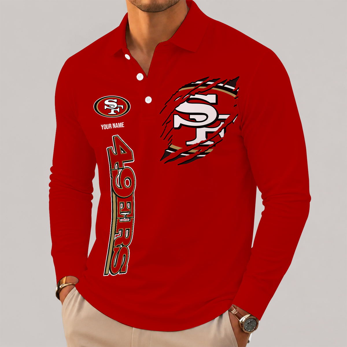 [SPECIAL OFFER] NEW CUSTOMIZED NFL11 SF49 SAN FRANCISCO 49ERS LONG SLEEVE POLO SHIRT