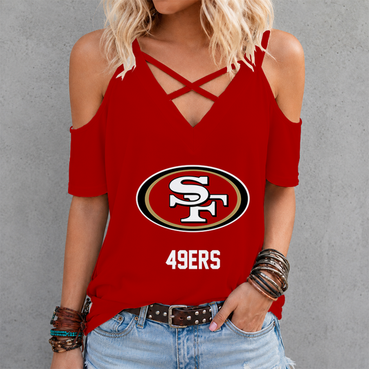 [SPECIAL OFFER] NEW CUSTOMIZED NFL11 SF49 SAN FRANCISCO 49ERS CRISS CROSS V-NECK TOP