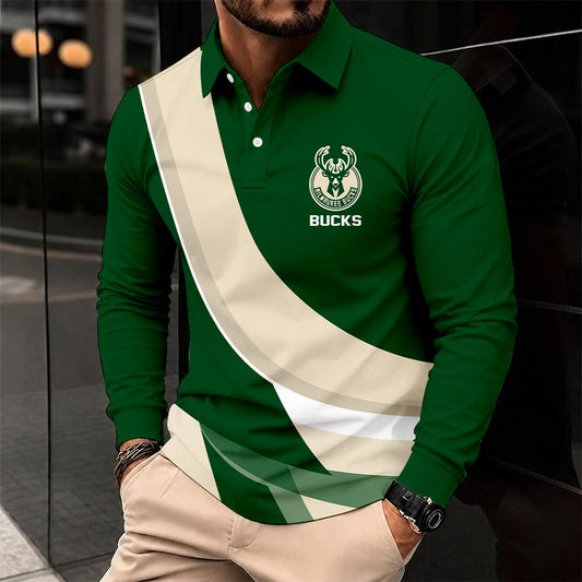 [HOT DEAL] NEW CUSTOMIZED NBA11 MBU MILWAUKEE BUCKS MEN LONG SLEEVE POLO