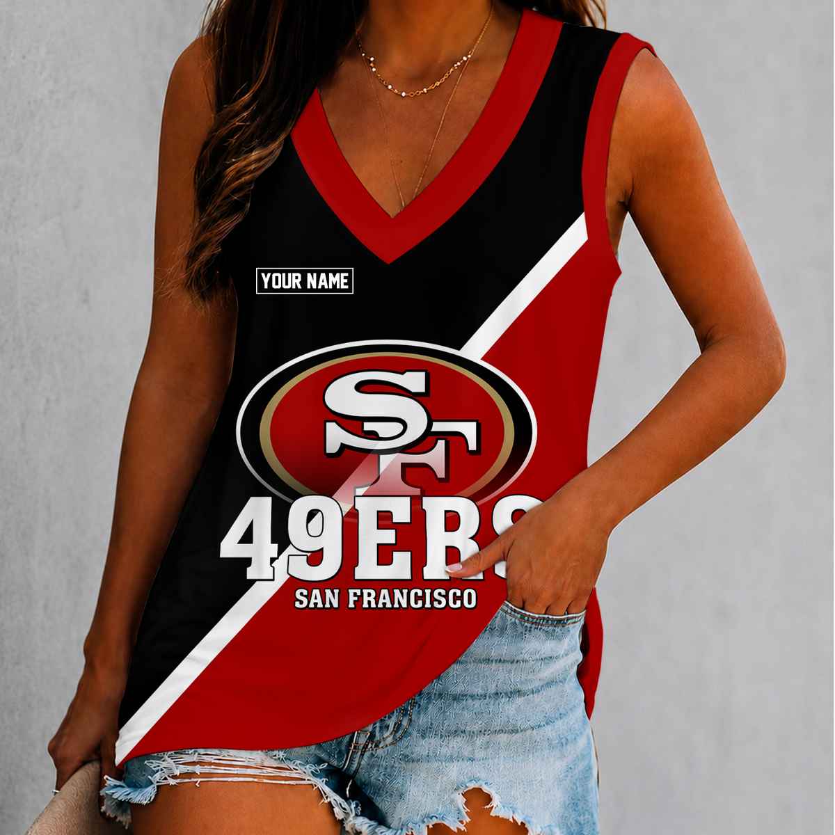 [SPECIAL OFFER] NEW CUSTOMIZED NFL11 SF49 SAN FRANCISCO 49ERS WOMEN'S V-NECK TANK TOP