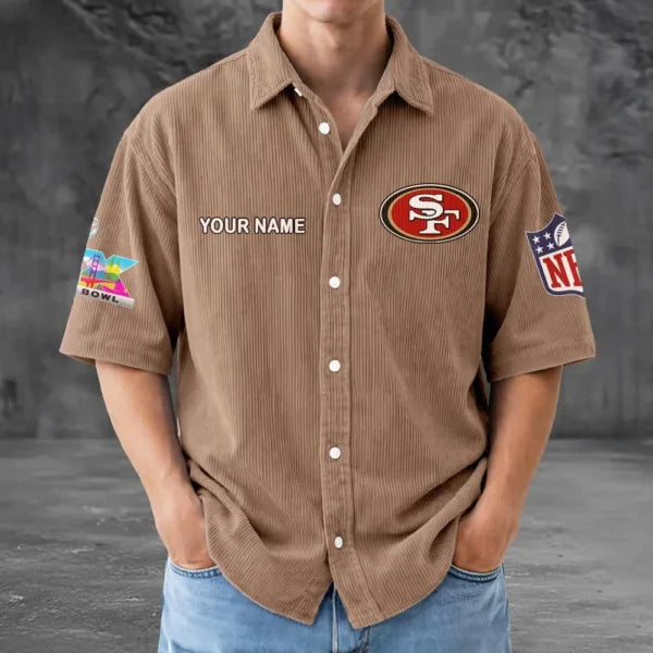 [HOT DEAL] NEW CUSTOMIZED NFL11 SF49 SAN FRANCISCO 49ERS SEERSUCKER BUTTON SHIRT