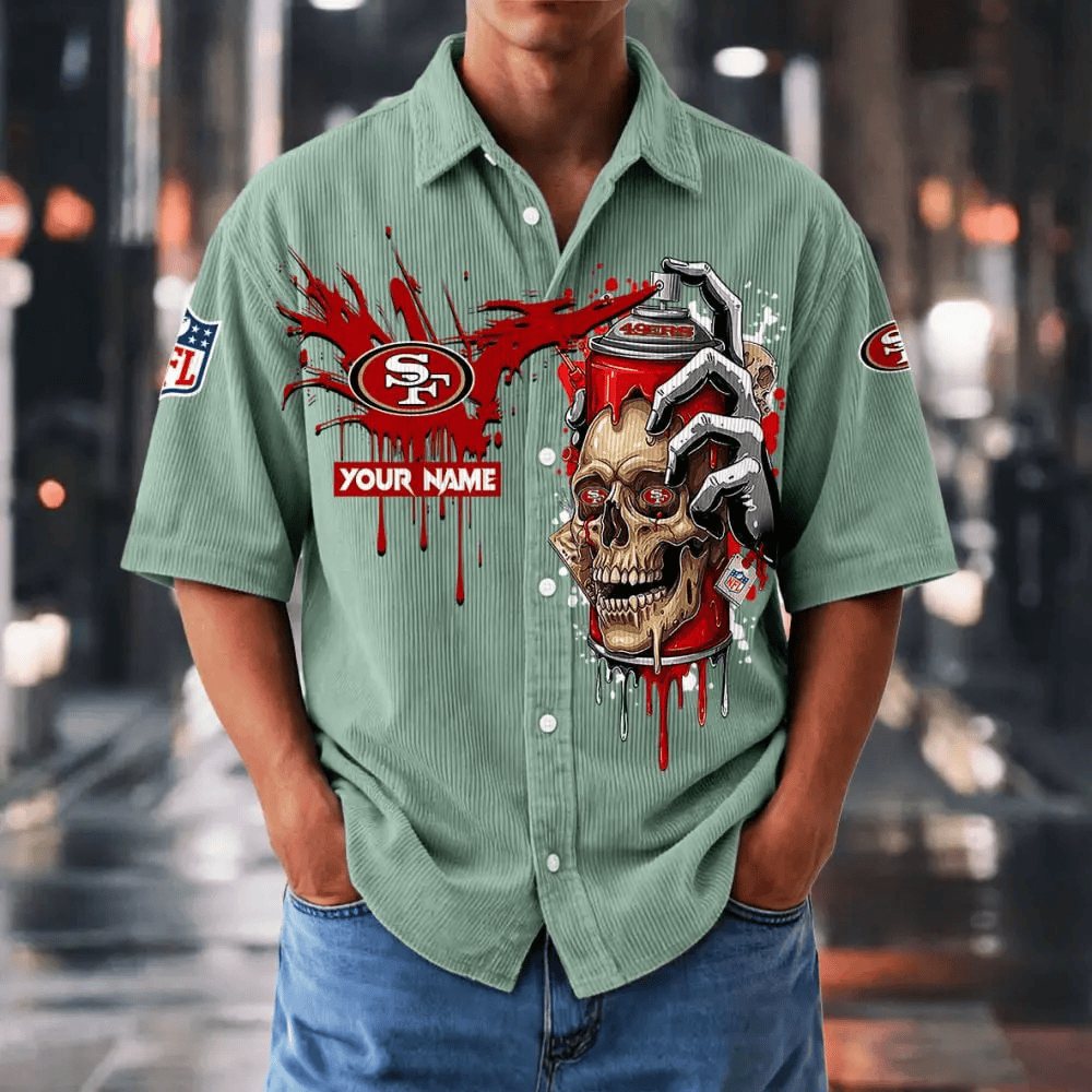 [SPECIAL OFFER] NEW CUSTOMIZED NFL11 SF49 SAN FRANCISCO 49ERS SEERSUCKER BUTTON SHIRT