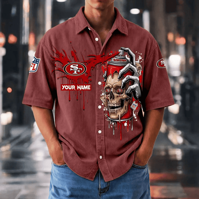 [SPECIAL OFFER] NEW CUSTOMIZED NFL11 SF49 SAN FRANCISCO 49ERS SEERSUCKER BUTTON SHIRT