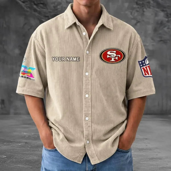 [HOT DEAL] NEW CUSTOMIZED NFL11 SF49 SAN FRANCISCO 49ERS SEERSUCKER BUTTON SHIRT