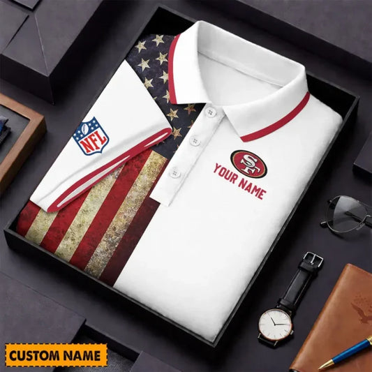 [SPECIAL OFFER] NEW CUSTOMIZED NFL11 SF49 SAN FRANCISCO 49ERS US FLAG POLO SHIRT