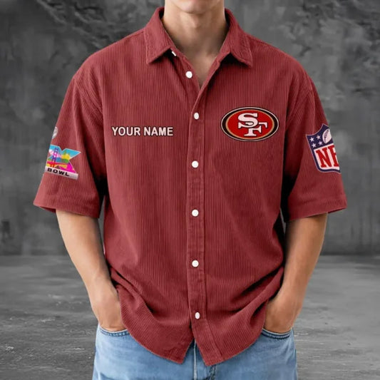 [HOT DEAL] NEW CUSTOMIZED NFL11 SF49 SAN FRANCISCO 49ERS SEERSUCKER BUTTON SHIRT