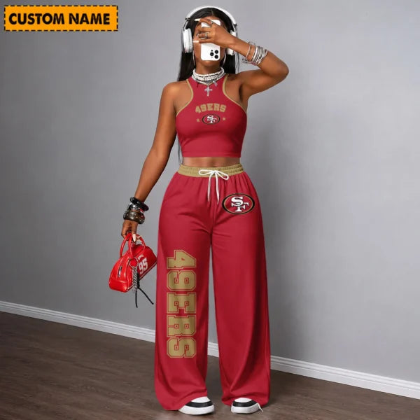 [SPECIAL OFFER] NEW CUSTOMIZED NFL11 SF49 SAN FRANCISCO 49ERS WOMEN'S CROP TOP & LONGPANTS SET
