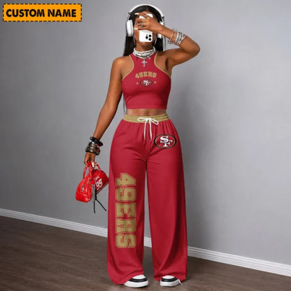 [SPECIAL OFFER] NEW CUSTOMIZED NFL11 SF49 SAN FRANCISCO 49ERS WOMEN'S CROP TOP & LONGPANTS SET