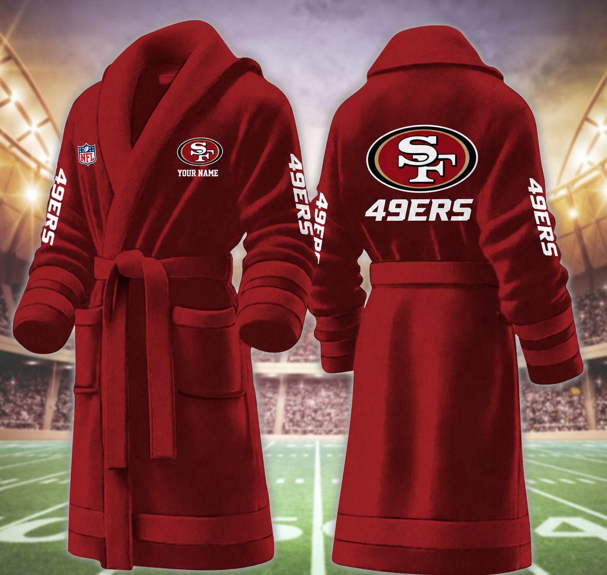 [SPECIAL OFFER] NEW CUSTOMIZED NFL11 SF49 SAN FRANCISCO 49ERS MULTICOLOR FLEECE BATHROBE