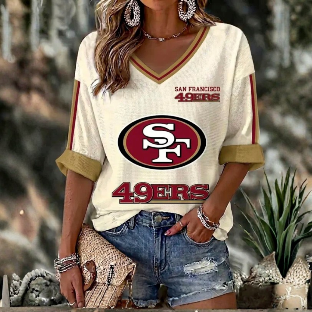 [SPECIAL OFFER] NEW CUSTOMIZED NFL11 SF49 SAN FRANCISCO 49ERS WOMEN'S HEART V-NECK LONG SLEEVE SHIRT