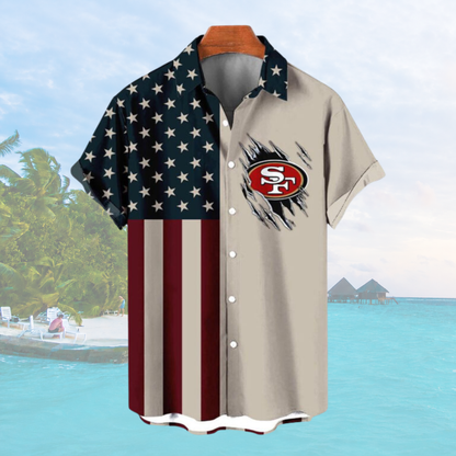 [SPECIAL OFFER] NEW CUSTOMIZED NFL11 SF49 SAN FRANCISCO 49ERS PATRIOTIC 250 USA HAWAIIAN SHIRT